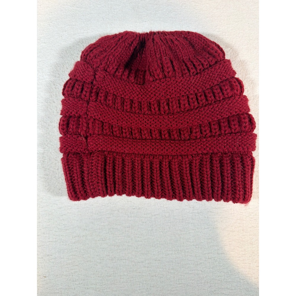 C.C Beanie Women Burgundy Red Chunky Cable Knit Winter Hat Ribbed Skull Cap - Picture 2 of 2
